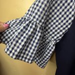 J.Crew  Printed Navy Blue Dress Gingham Ruffle Bell Sleeve Cotton Career M Photo 2