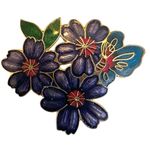 Vintage Cloisonné Butterfly & Purple Floral Brooch Photo 3