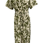 ZARA  Green Floral Print Short Sleeve Collared Button Down Midi Shirt Dress Sz S Photo 0