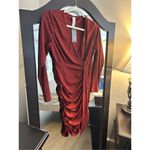 New Deep V Neck Long Sleeve Ruched Wrap Cocktail Dress M Red Size M Photo 4