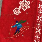 Vintage Christmas Embroidered Skiing Sweater Vest Size XL Red Photo 1