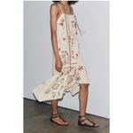 ZARA Cream Embroidered Midi Dress XS Scallop Hem Boho Festival Linen Blend Photo 1