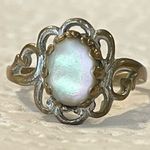 Vintage Silver Tone & Gold Tone alloy Mother of Pearl Ring Size 4 3/4 Photo 0