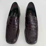 Vintage Nino Cerruti Loafers Womens 6 Croc Embossed Leather Square Toe Oxblood Black Photo 3