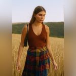 Vintage ILGWU Rainbow Drop Waist Wool Plaid Pleated Midi Skirt S/M Red Size M Photo 2