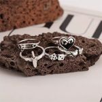 Boutique Y2K Aesthetic Punk Gothic Heart Dice Silver Ring Set of 5 Photo 4