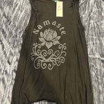 Kathmandu Imports Stylish black sleeveless top with 'Namaste' and lotus design in gray. Photo 0