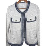 Liverpool Los Angeles Small Collarless Tweed Jacket White Blue Frayed Edge Photo 2