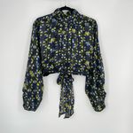 Elan  Mockneck Coquette Old Money Pleated‎ Puff Sleeve Backless Crop Top Medium Photo 5