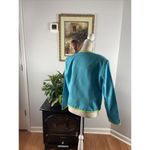 Bob Mackie Women 14 Blue Collarless Open Jacket Padded Shoulder Long Sleeve Photo 4