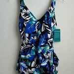 Maxine of Hollywood  Swim One Piece Blue Green Black White Tropical Leah NWT Photo 0