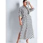 Eloquii  Black White Striped Long Sleeve Slit Belted Button Maxi Shirt Dress 14 Photo 4