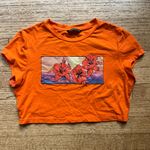 SheIn Bright Orange Floral Graphic Crop Top Photo 3