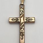 Vintage 14K GF Engraved Cross Pendant Gold Photo 0