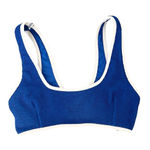 Beach Babe Blue Ribbed White Trim Swim Suit Top Size Small‎ Photo 0