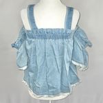 Central Park West New Removable Strap Off Shoulder Chambray Tank Top Blue Photo 9