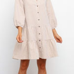 Petal and Pup  Daria gingham dress beige flowy long sleeve cotton babydoll vneck Photo 0