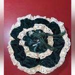 Vintage 1940s 50s Velvet Drawstring Purse Evening Bag Green Lace Tiered Boho Photo 2