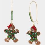 Betsey Johnson  Gingerbread Cookie Christmas Necklace Earrings Set Rhinestone Bow Photo 7