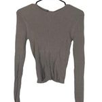 Olivaceous  Gray Long Sleeve Ribbed Scoop Neck Lace Back Blouse Women Sz M Photo 0