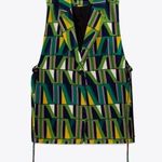 ZARA  Geometric Print Blazer Vest W/ Open Size Vents GREEN/YELLOW Size XS NEW Photo 9