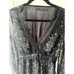 ZARA  XS Floral Lace V Neck Long Sleeve Mini Dress Photo 7