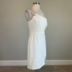 AQUA One Shoulder Beaded Double Strap Mini Sheath Cocktail Dress White Size 14 Photo 1