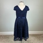Alex Evenings Beaded Lace Belted Fit and Flare Midi Cocktail Dress Blue Size 14W Photo 5