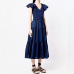 Sea NY Heidi Flutter Sleeve Smocked Navy Midi Dress 2 Blue Photo 2