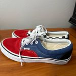 Vans  Authentic Low Top Color Block Red Blue‎ Checkerboard Suede Lace Up Sneaker Photo 4