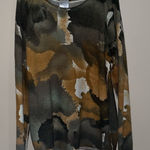 Charlie B Green & Brown Abstract Watercolor Print Reversible Sweater Size Lg NWT Photo 0