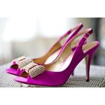 Kate Spade Crown Heels Fuchsia Suede w/ Crystal Bow Pink 8.5 B In Box/Bag $398 Photo 1