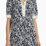 Ramy Brook NWT Erin Knit Printed Collared Blue & Cream Mini Dress | M Photo 0