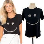 Lauren Moshi Pearl Smiley Face Tee Shirt T-Shirt Short Sleeve Black Size Small Photo 1