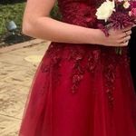 JJ's House Burgundy Homecoming Dress Fit And Flare Satin And Tulle With Appliqué Flowers GORGEOUS! Size 0 Photo 12
