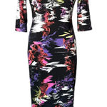 Alice + Olivia Delora Black Midi Dress in Abstract Multi Color Print Size 4 Photo 0