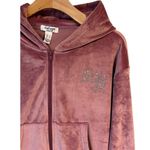 Refuge Hoodie Jacket Womens S Mauve Velour Velvet Full Zip Rinestone NEW YORK Photo 2