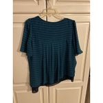 Stylus Teal Geometric Print V Neck Blouse Womens Size Medium Sheer Sleeve Top Blue Photo 4