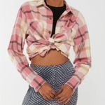 Urban Outfitters Dustin Flannel Button Down Shirt Light Pink Plaid Photo 1