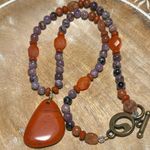 Energy Muse Strength Red Jasper, Carnelian, Sunstone & Charoite Beaded Necklace Photo 5