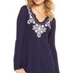 Lilly Pulitzer April Embroidered Tunic Sweater Blue Wool Blend Sz M Photo 0