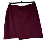 Loft  Outlet Medium Mini Skirt Faux Wrap Pull-On Stretch Elastic Waist Dark Wine Photo 2