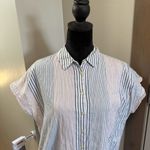 Madewell  Button Down Longline Tunic‎ Cap Sleeve Blouse Stripe Blue White Red Top Photo 1