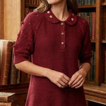 Vintage Floral Peter Pan Collar Tunic Sweater M Burgundy Puff Sleeve Cottagecore Red Size M Photo 0