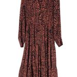 Line and Dot Silk Chiffon Printed Long Sleeve Tiered V Neck Midi Peasant Dress Photo 0
