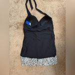 Apt. 9  Halter Swimdress Swimsuit Tummy Slimming Ruched Geometric Skirt Black 1X Photo 4