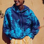 Free People Movement Sprint To The Finish Printed Hoodie Floral Blue Combo Photo 0