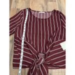 Active USA NWT Active‎ USA Striped Tie Front Blouse Maroon White Long Sleeve Top L Photo 4