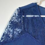 E&M 3/4 Sleeve Lace Tie Neck Bohemian Navy Blue Blouse Size Medium EUC #1269 Photo 2
