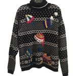 Victoria Jones Fair Isle Black & White Turtleneck Sweater Winter Hats Women’s Lg Photo 0